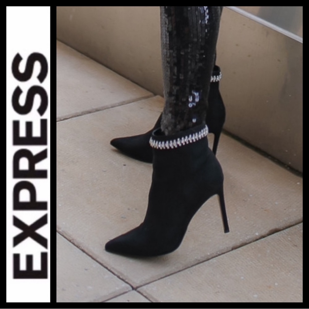 NWT Express Faux Suede Rhinestone Ankle Boots